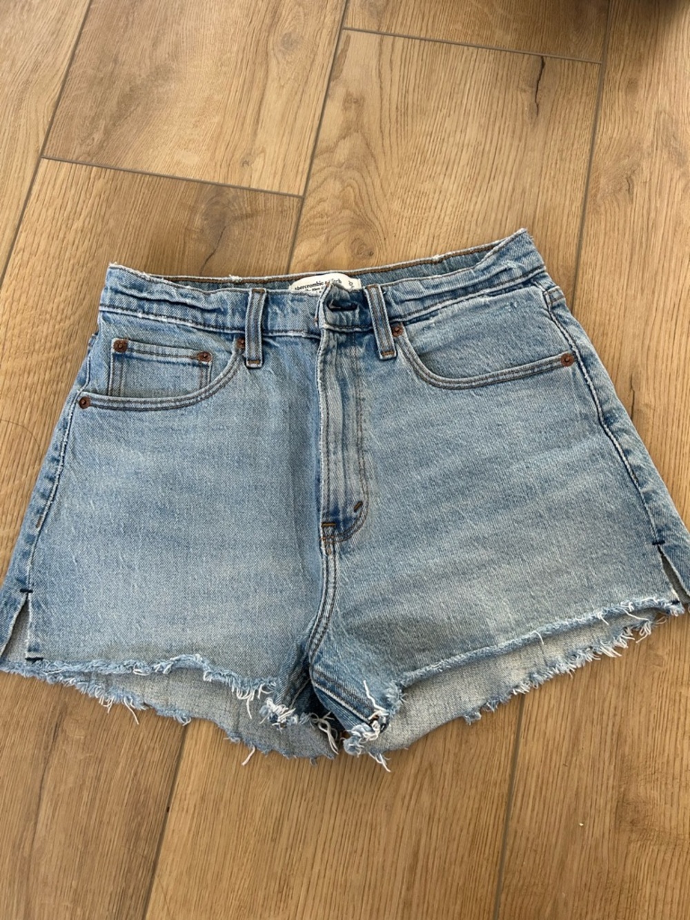 Abercrombie & Fitch Light Blue High-Rise Cutoff Denim Shorts